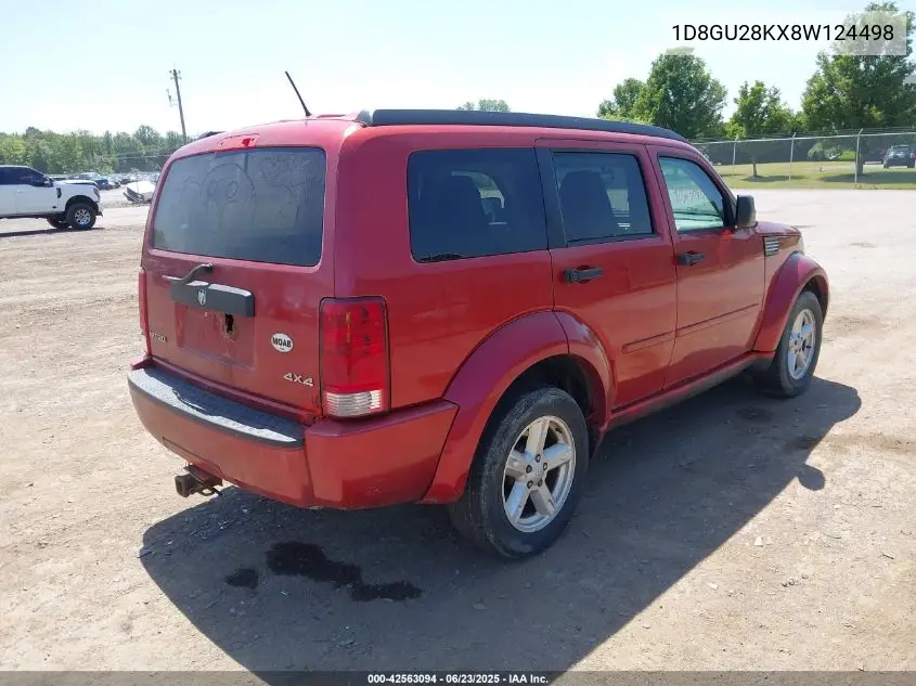 2008 Dodge Nitro Sxt VIN: 1D8GU28KX8W124498 Lot: 42563094