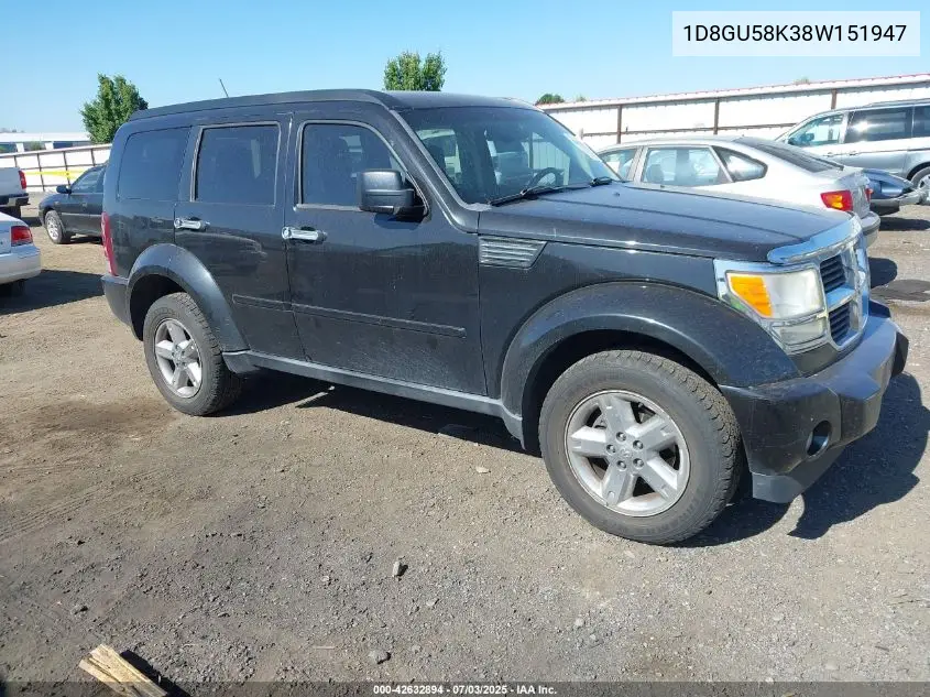 2008 Dodge Nitro Slt/Rt VIN: 1D8GU58K38W151947 Lot: 42632894