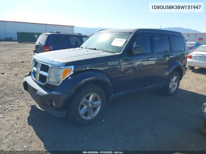 2008 Dodge Nitro Slt/Rt VIN: 1D8GU58K38W151947 Lot: 42632894
