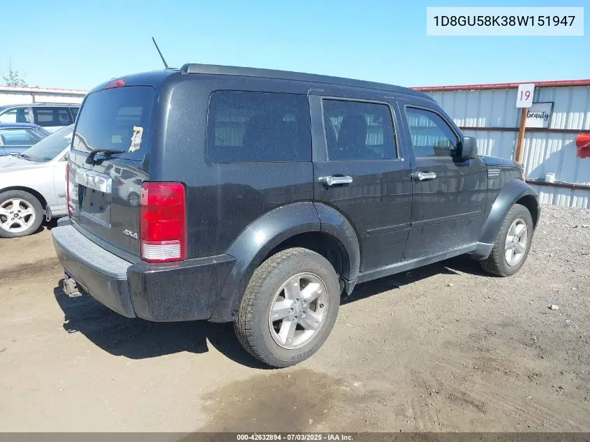 2008 Dodge Nitro Slt/Rt VIN: 1D8GU58K38W151947 Lot: 42632894