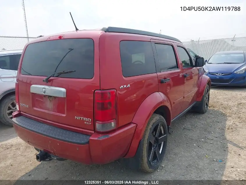 2010 Dodge Nitro Sxt VIN: 1D4PU5GK2AW119788 Lot: 12325351