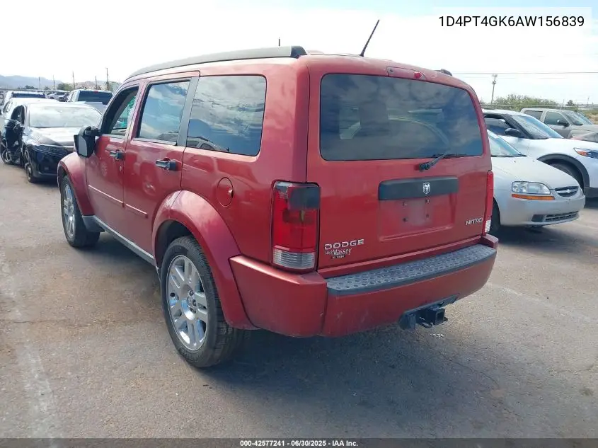 2010 Dodge Nitro Heat VIN: 1D4PT4GK6AW156839 Lot: 42577241