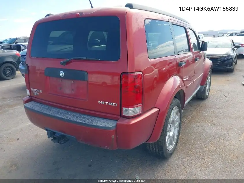 2010 Dodge Nitro Heat VIN: 1D4PT4GK6AW156839 Lot: 42577241