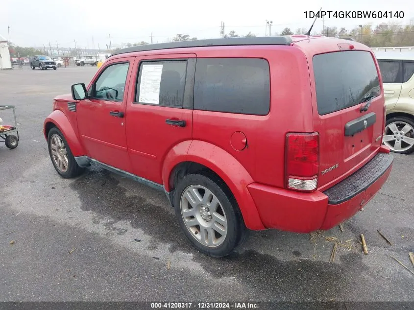 2011 Dodge Nitro Heat VIN: 1D4PT4GK0BW604140 Lot: 41208317