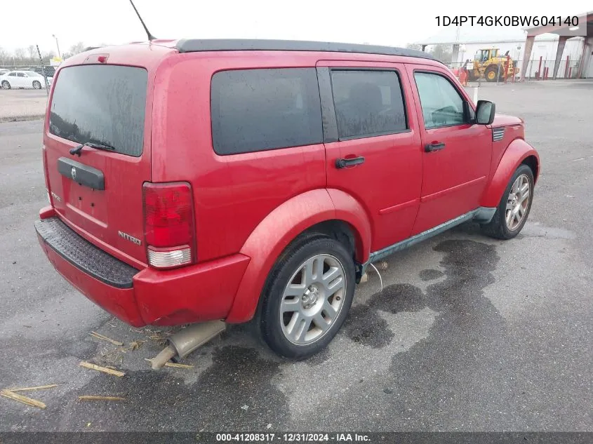 2011 Dodge Nitro Heat VIN: 1D4PT4GK0BW604140 Lot: 41208317