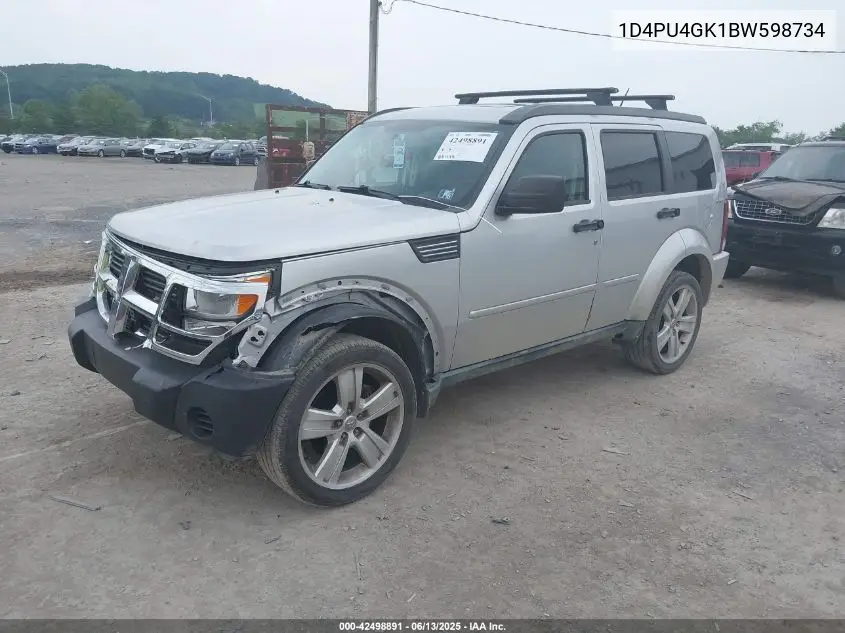 2011 Dodge Nitro Heat VIN: 1D4PU4GK1BW598734 Lot: 42498891