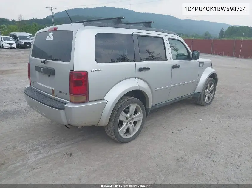 2011 Dodge Nitro Heat VIN: 1D4PU4GK1BW598734 Lot: 42498891