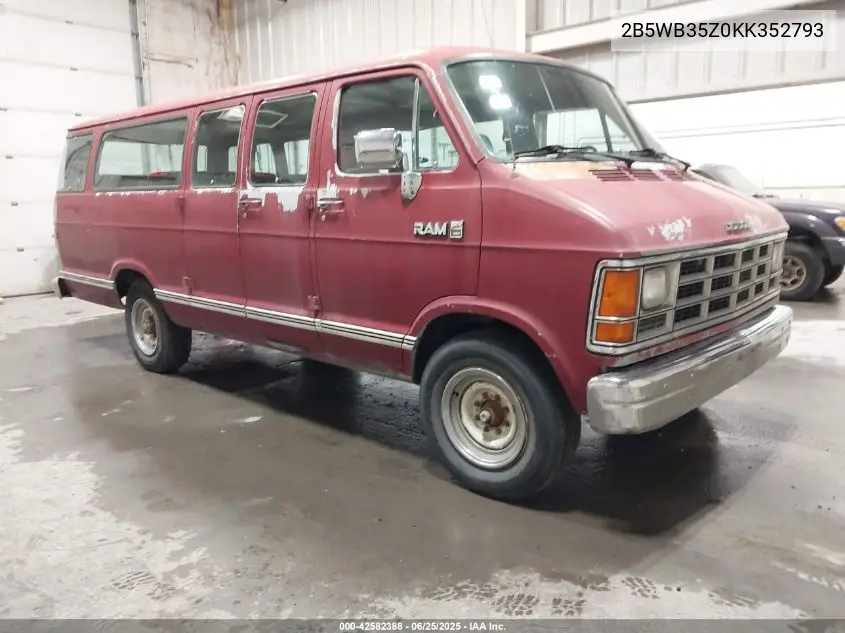 1989 Dodge Ram Wagon B350 Bus VIN: 2B5WB35Z0KK352793 Lot: 42582388