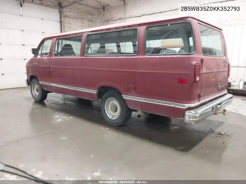 1989 Dodge Ram Wagon B350 Bus VIN: 2B5WB35Z0KK352793 Lot: 42582388