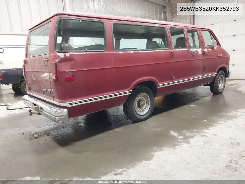 1989 Dodge Ram Wagon B350 Bus VIN: 2B5WB35Z0KK352793 Lot: 42582388