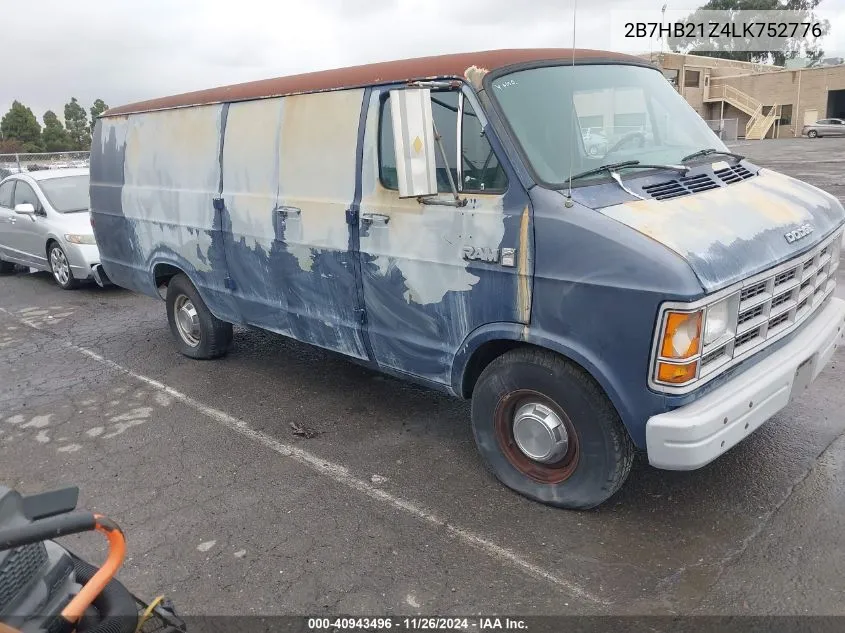 1990 Dodge Ram Van B250 VIN: 2B7HB21Z4LK752776 Lot: 40943496