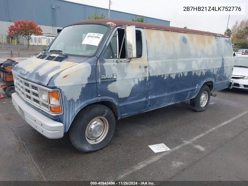 1990 Dodge Ram Van B250 VIN: 2B7HB21Z4LK752776 Lot: 40943496