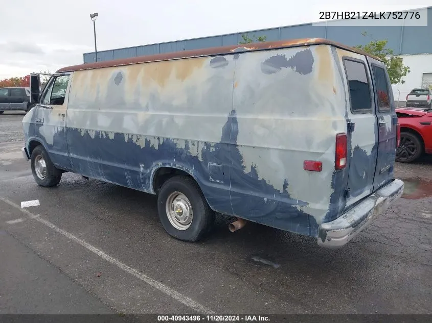1990 Dodge Ram Van B250 VIN: 2B7HB21Z4LK752776 Lot: 40943496