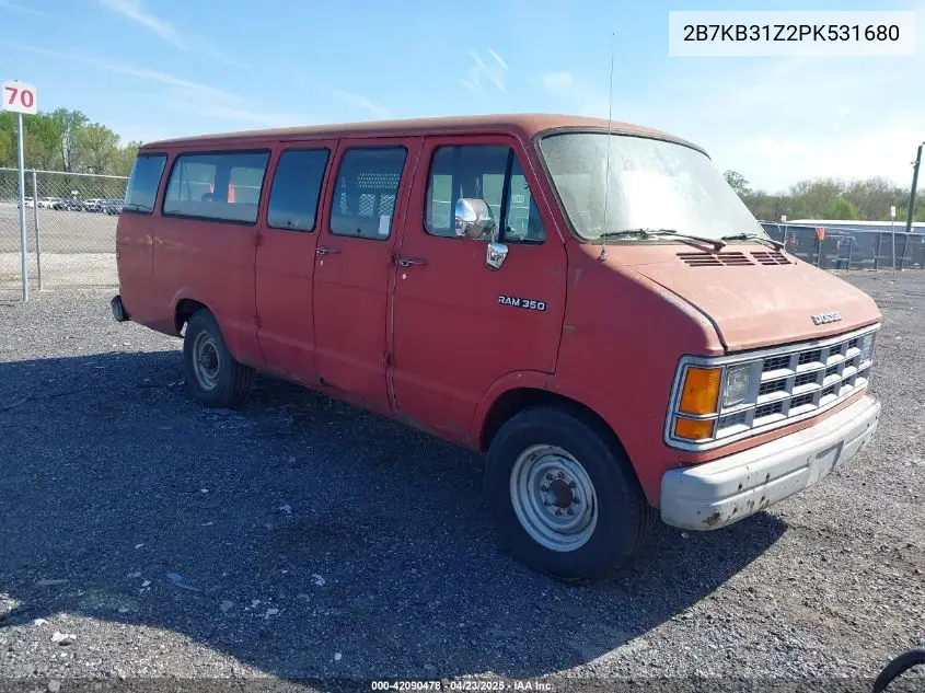 1993 Dodge Ram Van B350 VIN: 2B7KB31Z2PK531680 Lot: 42090478