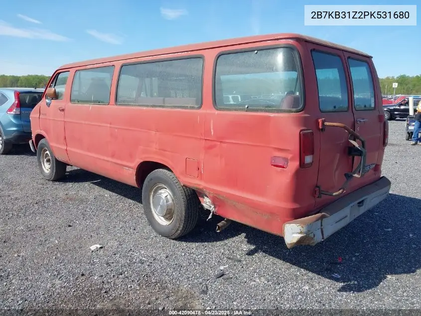 1993 Dodge Ram Van B350 VIN: 2B7KB31Z2PK531680 Lot: 42090478