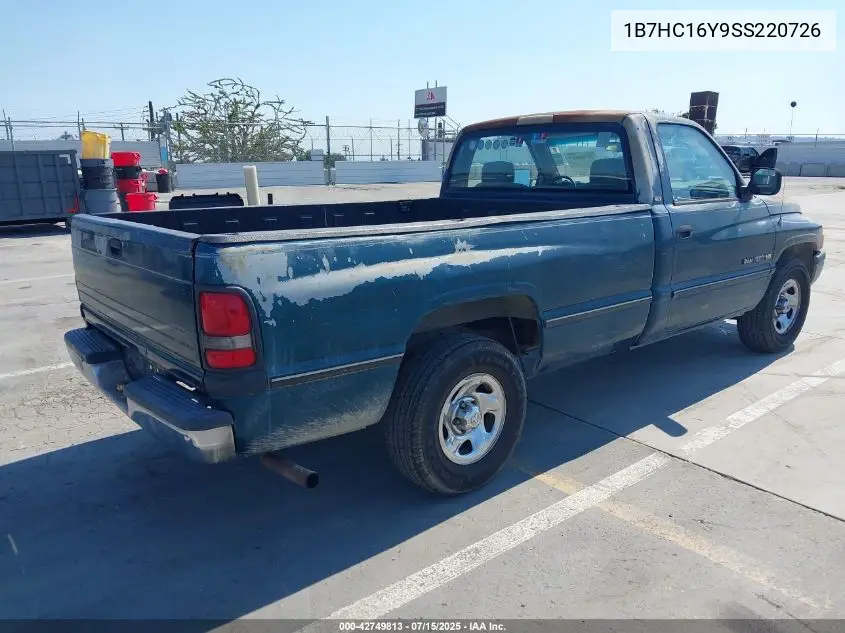 1995 Dodge Ram 1500 VIN: 1B7HC16Y9SS220726 Lot: 42749813