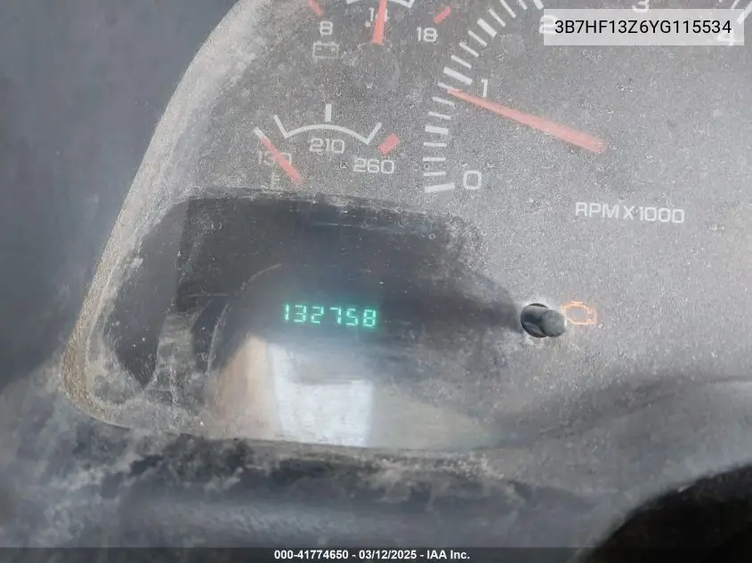 2000 Dodge Ram 1500 VIN: 3B7HF13Z6YG115534 Lot: 41774650