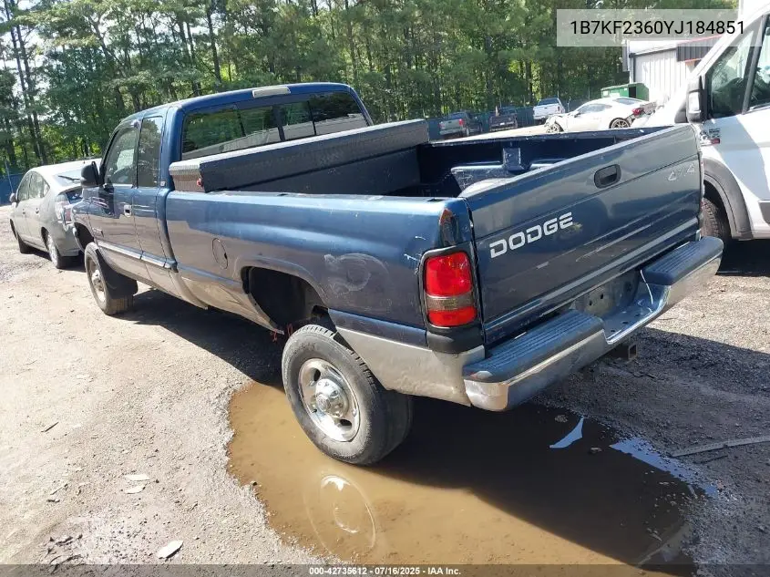 2000 Dodge Ram 2500 St VIN: 1B7KF2360YJ184851 Lot: 42735612