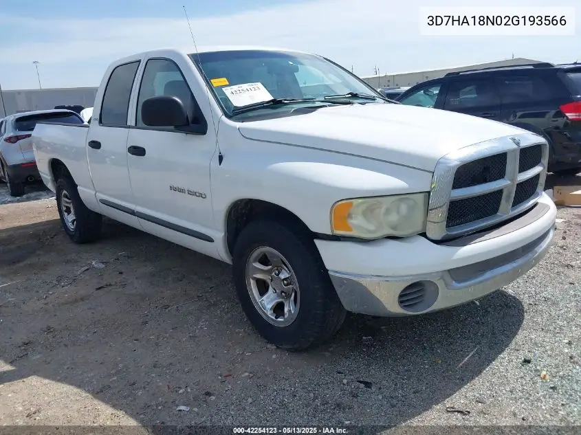 2002 Dodge Ram 1500 St VIN: 3D7HA18N02G193566 Lot: 42254123