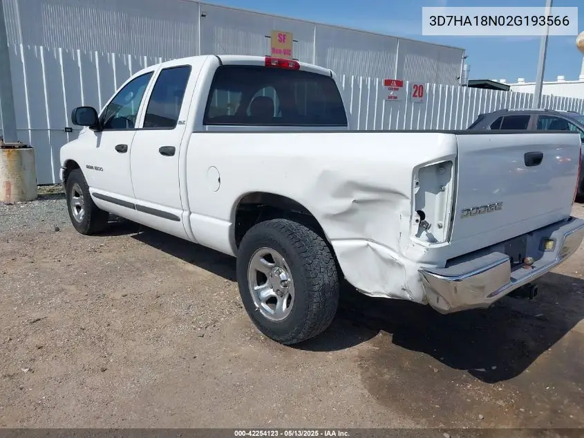 2002 Dodge Ram 1500 St VIN: 3D7HA18N02G193566 Lot: 42254123