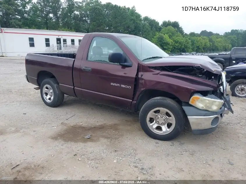 2004 Dodge Ram 1500 St VIN: 1D7HA16K74J118759 Lot: 42629633