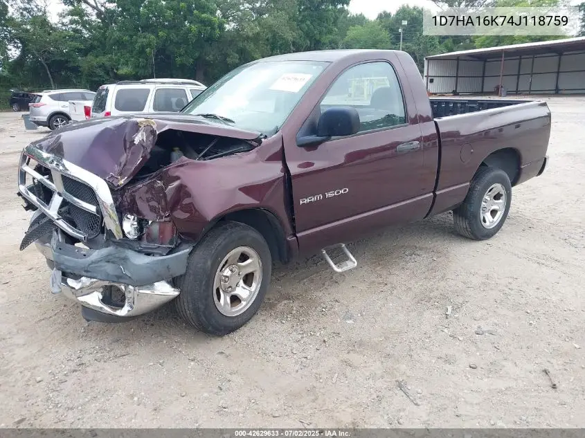 2004 Dodge Ram 1500 St VIN: 1D7HA16K74J118759 Lot: 42629633
