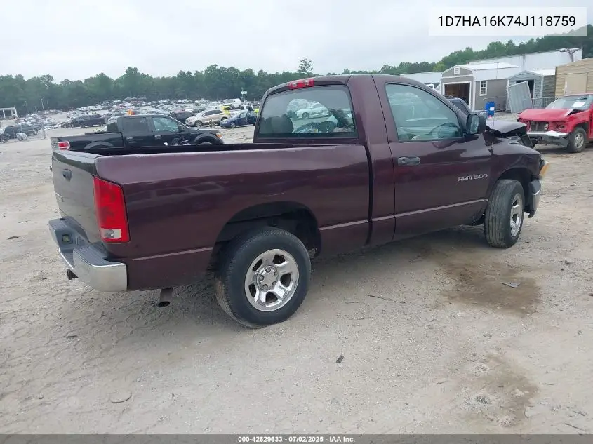 2004 Dodge Ram 1500 St VIN: 1D7HA16K74J118759 Lot: 42629633