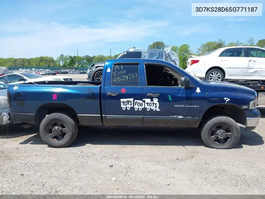 2005 Dodge Ram 2500 Slt/Laramie VIN: 3D7KS28D65G771187 Lot: 42235215