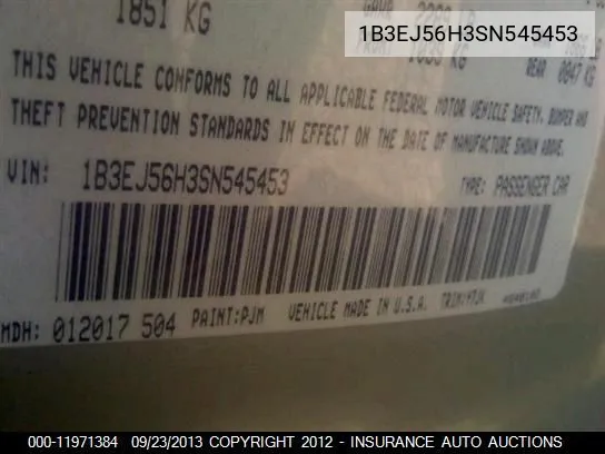 1995 Dodge Stratus Es VIN: 1B3EJ56H3SN545453 Lot: 11971384