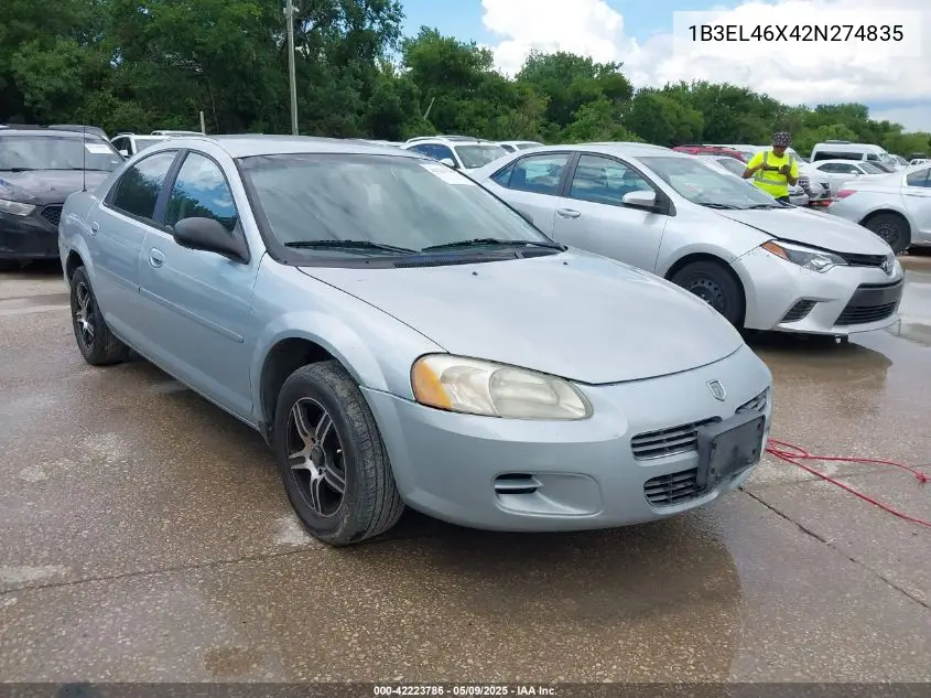 2002 Dodge Stratus Se Plus VIN: 1B3EL46X42N274835 Lot: 42223786