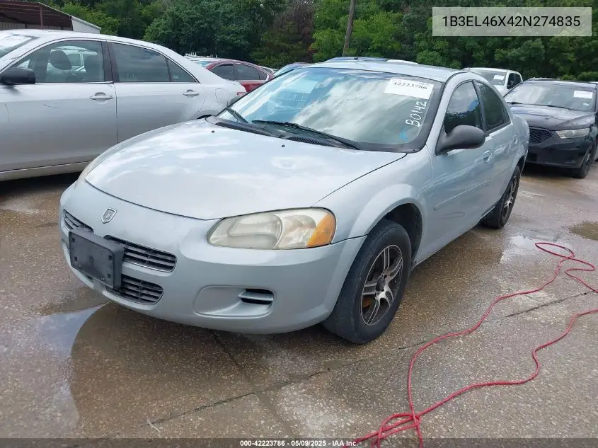 2002 Dodge Stratus Se Plus VIN: 1B3EL46X42N274835 Lot: 42223786