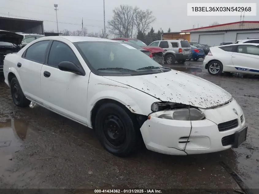 2003 Dodge Stratus Se VIN: 1B3EL36X03N542968 Lot: 41434362