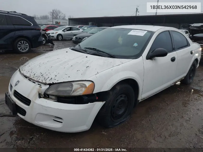 2003 Dodge Stratus Se VIN: 1B3EL36X03N542968 Lot: 41434362