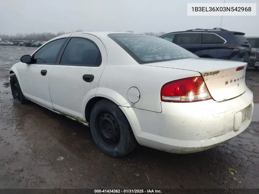 2003 Dodge Stratus Se VIN: 1B3EL36X03N542968 Lot: 41434362