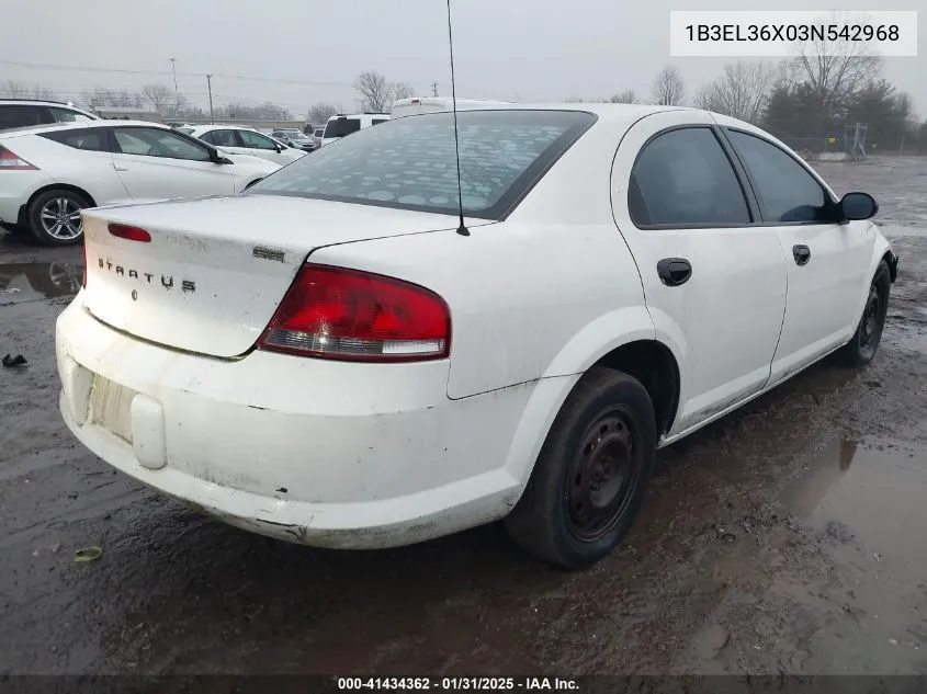 2003 Dodge Stratus Se VIN: 1B3EL36X03N542968 Lot: 41434362