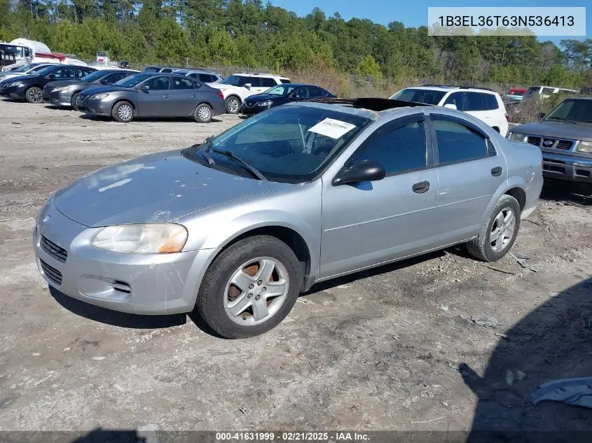 2003 Dodge Stratus Se VIN: 1B3EL36T63N536413 Lot: 41631999