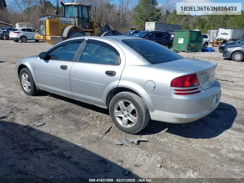 2003 Dodge Stratus Se VIN: 1B3EL36T63N536413 Lot: 41631999