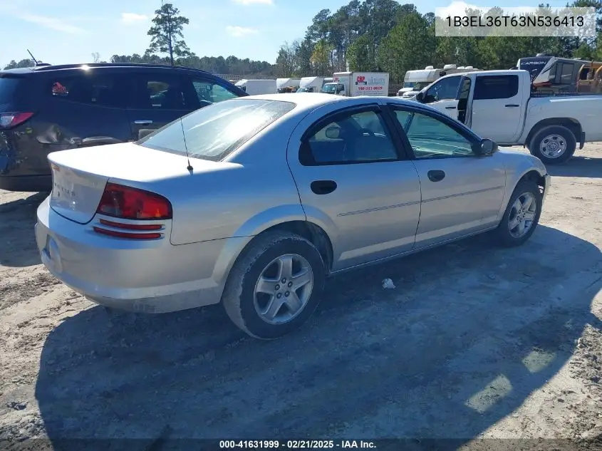 2003 Dodge Stratus Se VIN: 1B3EL36T63N536413 Lot: 41631999