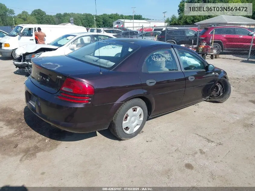 2003 Dodge Stratus Se VIN: 1B3EL36T03N569472 Lot: 42632107