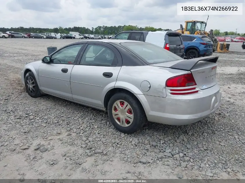 2004 Dodge Stratus Se VIN: 1B3EL36X74N266922 Lot: 42092693