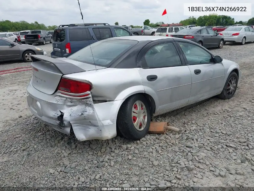 2004 Dodge Stratus Se VIN: 1B3EL36X74N266922 Lot: 42092693