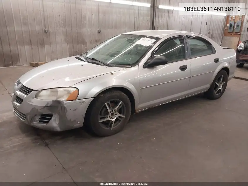 2004 Dodge Stratus Se VIN: 1B3EL36T14N138110 Lot: 42432069