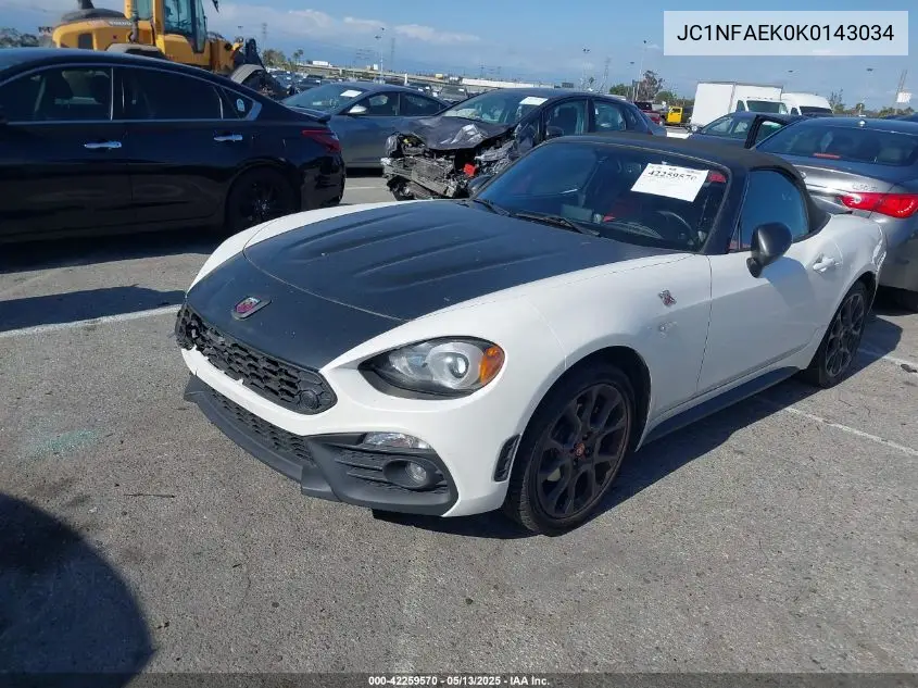 2019 Fiat 124 Spider Abarth VIN: JC1NFAEK0K0143034 Lot: 42259570