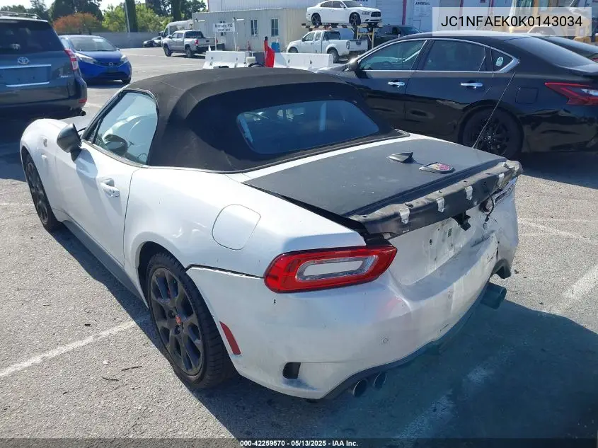 2019 Fiat 124 Spider Abarth VIN: JC1NFAEK0K0143034 Lot: 42259570