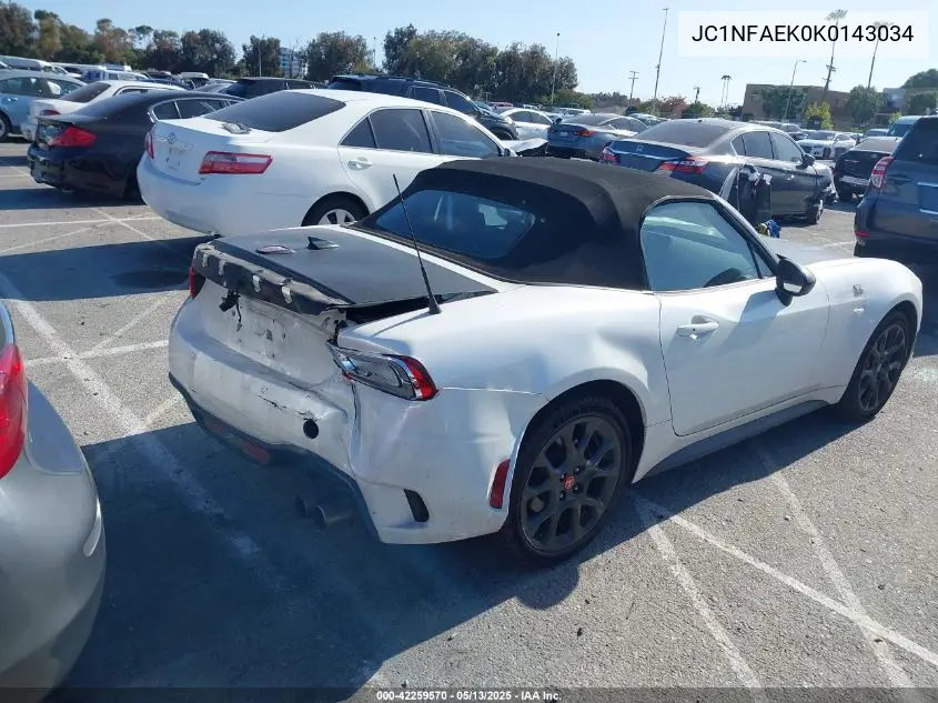 2019 Fiat 124 Spider Abarth VIN: JC1NFAEK0K0143034 Lot: 42259570