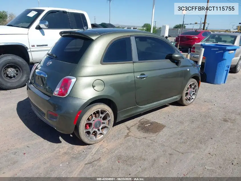 2012 Fiat 500 Sport VIN: 3C3CFFBR4CT115755 Lot: 42556951