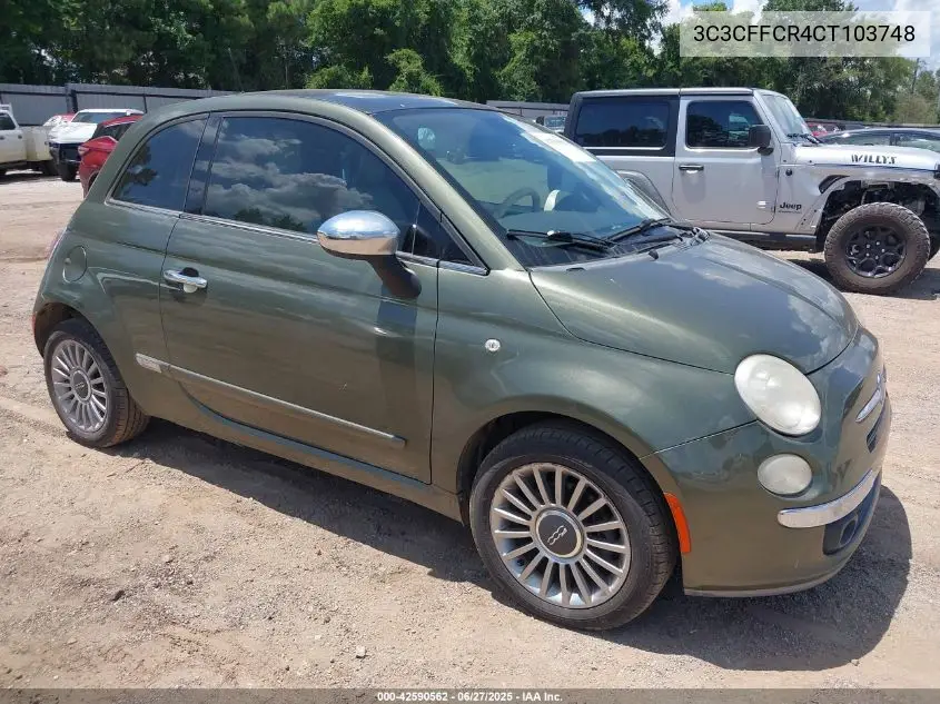 2012 Fiat 500 Lounge VIN: 3C3CFFCR4CT103748 Lot: 42590562