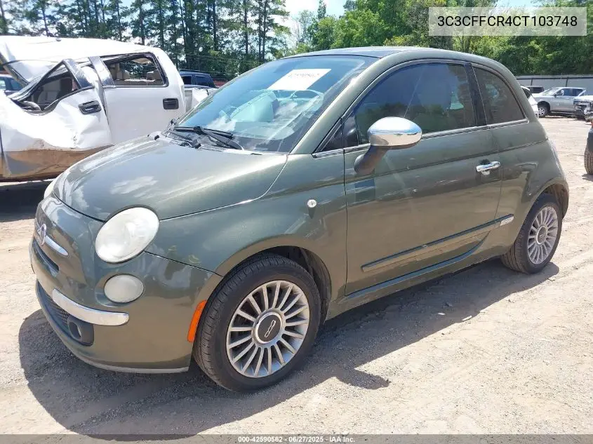 2012 Fiat 500 Lounge VIN: 3C3CFFCR4CT103748 Lot: 42590562