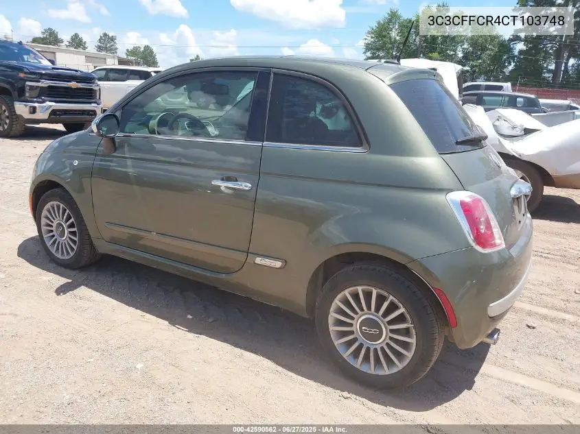 2012 Fiat 500 Lounge VIN: 3C3CFFCR4CT103748 Lot: 42590562