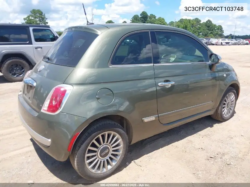 2012 Fiat 500 Lounge VIN: 3C3CFFCR4CT103748 Lot: 42590562
